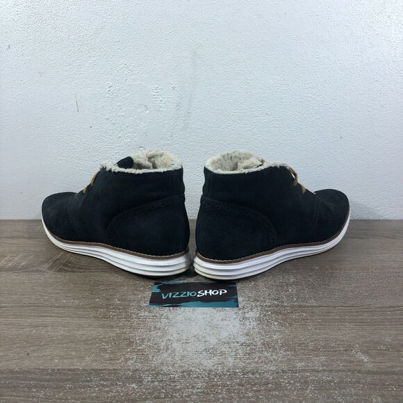 Cole Haan Grand.OS Shearling Suede Black Ankle Chukka Boots Women's 8 B W04129 - Picture 4 of 8